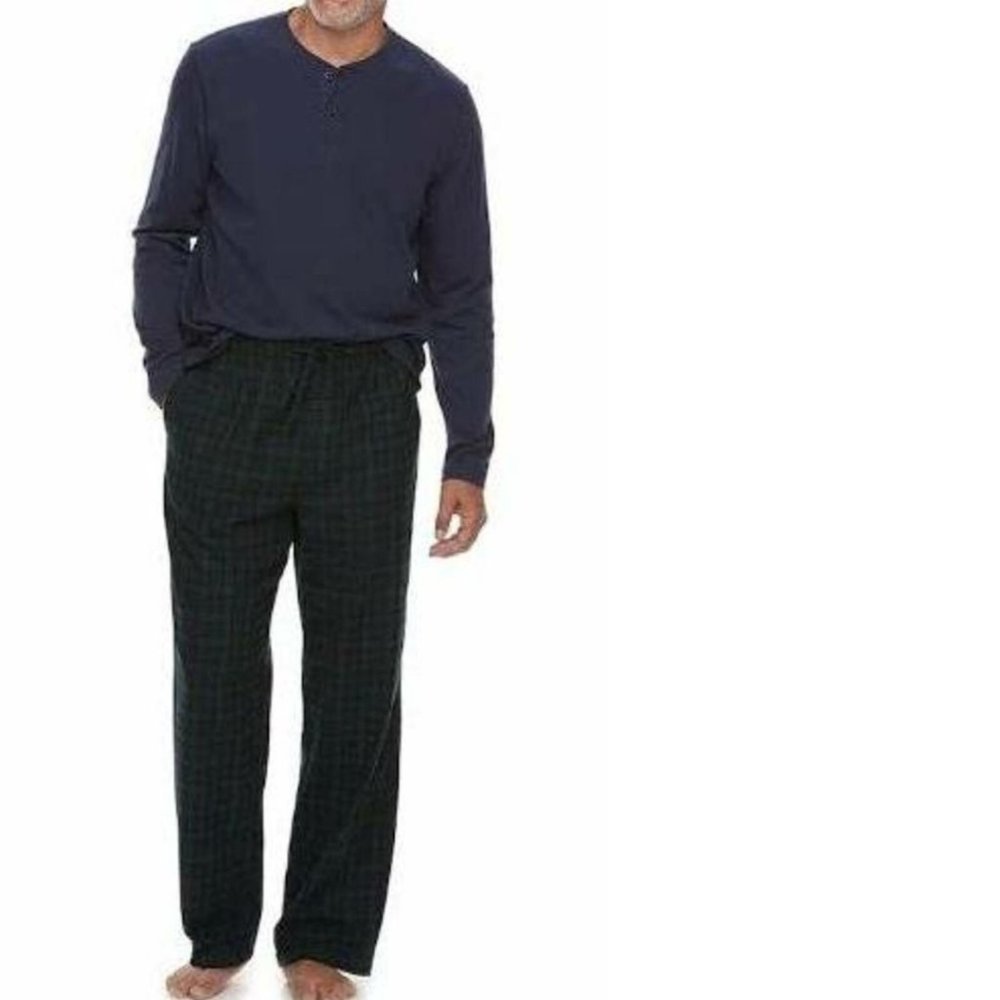 Croft & Barrow Pajamas Set Mens XL Blue Long Sleeve Shirt & Green Flannel Pants